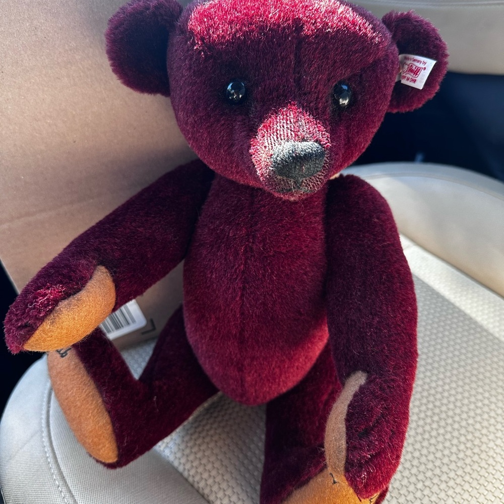 Steiff Louis Teddybear 421235 Growler Club Alpaca Dark Red Burgundy